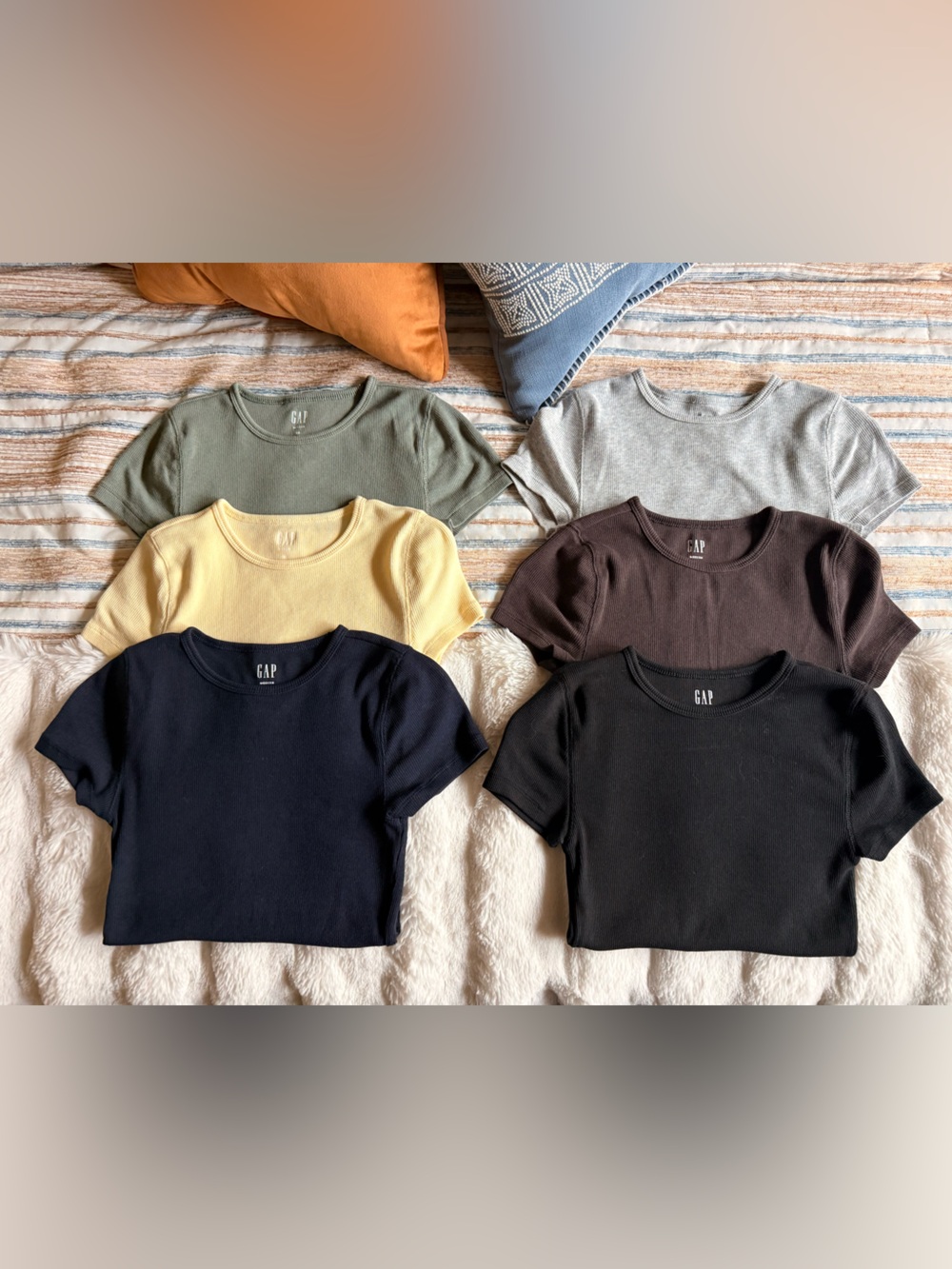 GAP Modern Ribbed Tees in Navy, Yellow, Olive, Black, Brown, Gray
